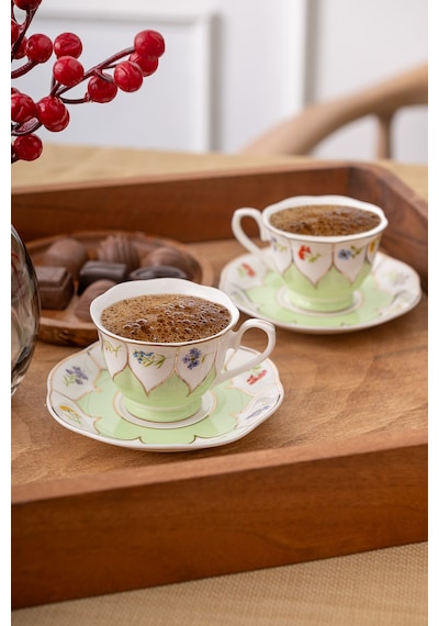 Emsan Kır Çiçekleri 2 Kişilik Kahve Fincan Takımı Yeşil 80 Ml