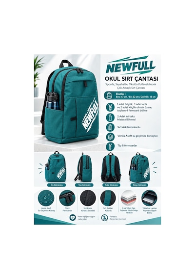 Newfull Okul Sırt Çantası Yeşil