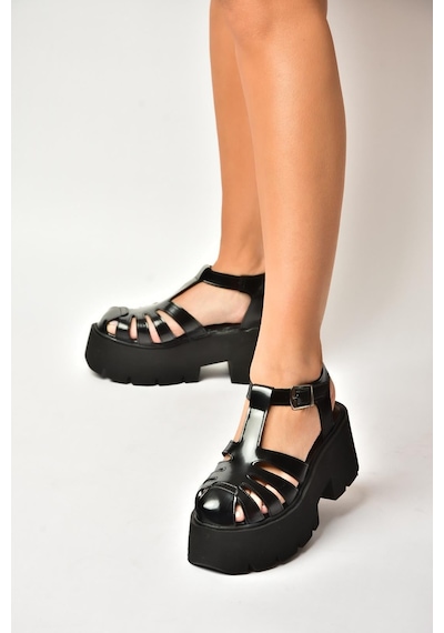 Fox Shoes Y272983109 Siyah Kalın Tabanlı Kadın Sandalet Ayakkabı