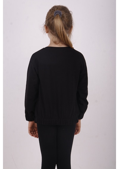 Toontoy Kız Çocuk You Wish Baskılı Sweatshirt Siyah