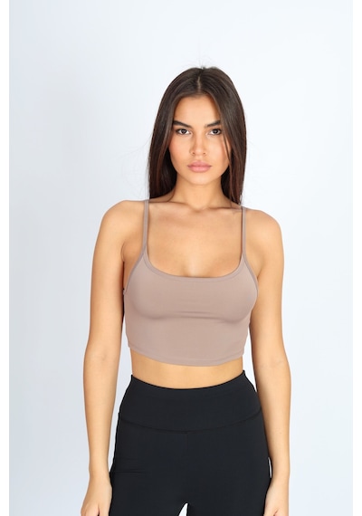 Soft&Basic Crop Fit Sütlü Kahverengi Askılı Spor Bra Kahverengi