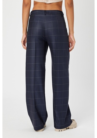 Alexander Gardi Alexandergardi Wide Leg Bol Paça Kareli Çift Cepli Klasik Kadın Pantolon B24-0001 001