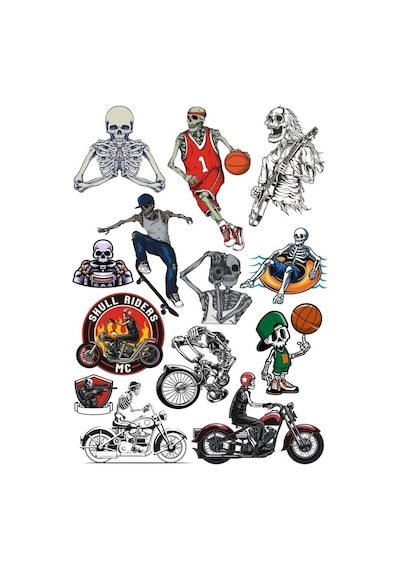 İskelet Sticker Set 5 15 Parça Telefon, Tablet, Defter, Laptop Sticker