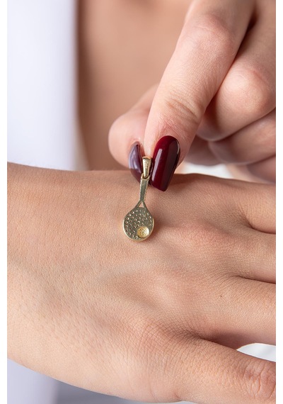 14 Ayar Altın Taşlı Raket Kolye Ucu - Klyuc3503 Sarı Altın