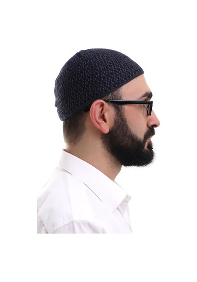 Lacivert Orlon Kışlık Namaz Takkesi Baklava Desenli Takke Lacivert