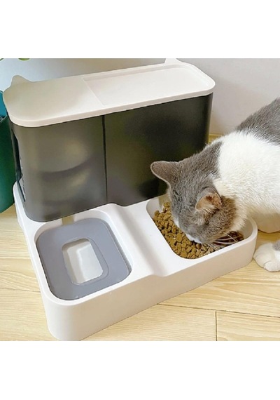 2 Si 1 Arada Otomatik Kedi Köpek Mama Ve Su Kabı Gri