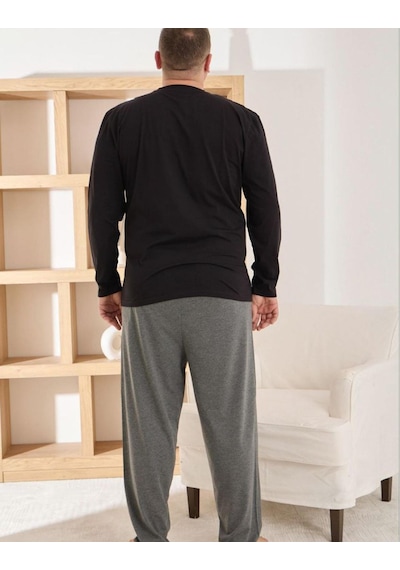 Pijamoni Erkek Battal Bisiklet Yaka Penye Uzun Kol Pijama Takımı 6700/5 - 1 Adet Siyah