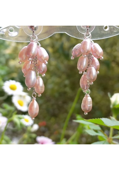 2780 Pembe Doğal Arpa İnci Çelik Aparatlı El Yapımı Küpe Açık Pembe