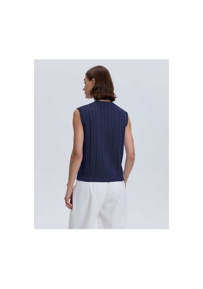 Youknitwear You Lim %100 Pamuk V Yaka Kadın Süveter Lacivert