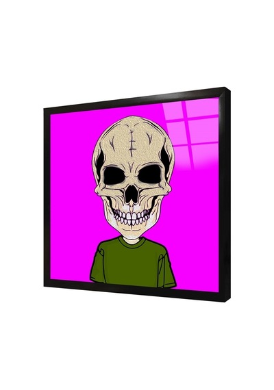 Kuru Kafa Fuşya Glitch Çerçeveli Cam Tablo-173384