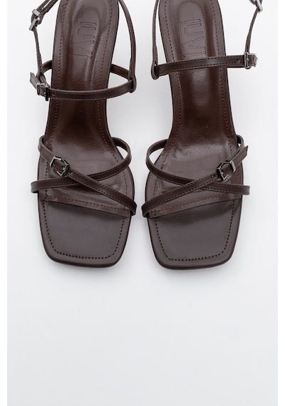 Luvishoes Nebel Kahve Cilt Kadın Topuklu Sandalet Kahverengi