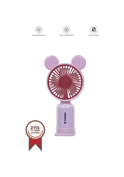 Torima F-12 Pembe Mini Taşınabilir Fan Şarjlı 2 Kademeli Ledli Ayıcık Kulak Vantilatör Klima Soğutucu Fan