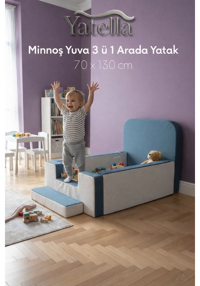 Yatella Minnoş Yuva 3'ü 1 Arada Yatak 70 X 130 CM Krem - Mavi
