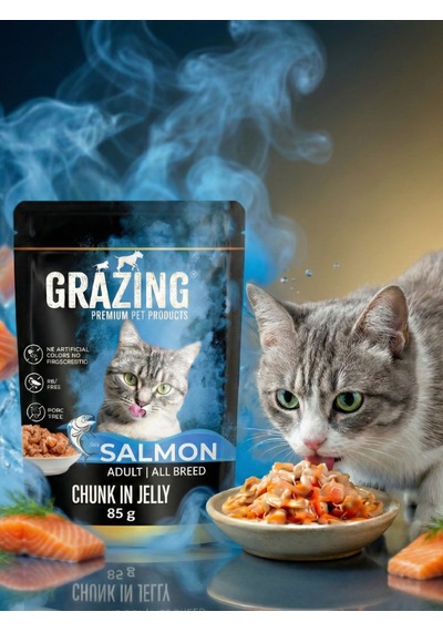 12li Somonlu Yaş Kedi Maması Omega Destekli Yaş Mama 12x 85 Gr