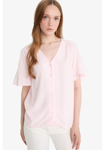 Defacto Regular Fit V Yaka Kısa Kollu Gömlek F6086ax25smpn436 Pembe
