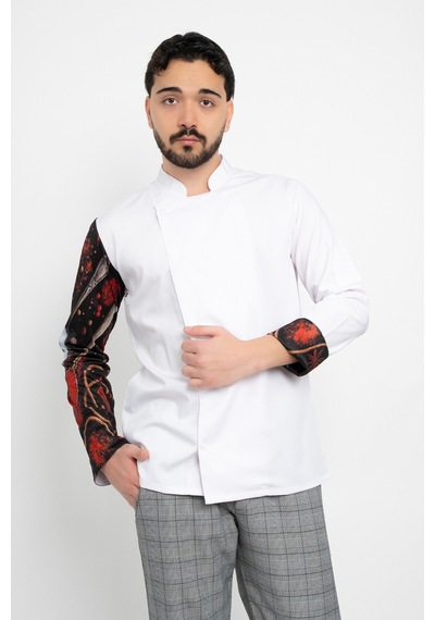 Baharat Desenli Beyaz Şef Ceket Aşçı Uniforma Chef Ceket Personel Kıyafeti