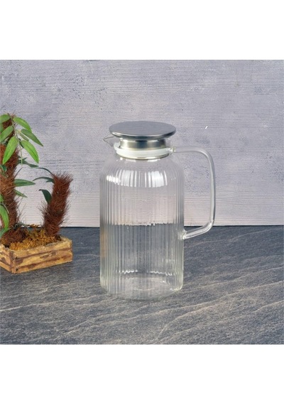 Silikon Fitilli Borosilikat Cam Sürahi 2000 Ml - Metal Kapaklı, Isıya Dayanıklı, Süzgeçli Şeffaf Buzlu Çay Ve Limonata Karafı