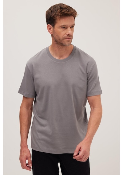Tudors Unisex Relax Fit Rahat Kesim %100 Pamuk Yumuşak Dokulu Hafif Kalın Gri Bisiklet Yaka Tişört-36911 Gri