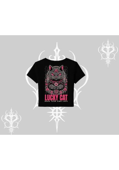 Tarzsokak Lucky Cat Japon Tarzı Kedi Baskılı Babby Tee Tshirt Siyah