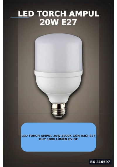 Led Torch Ampul 20w 3200k Gün Işığı E27 Duy 1980 Lümen Ev Ofis Aydınlatması 1 Adet Bx-316697