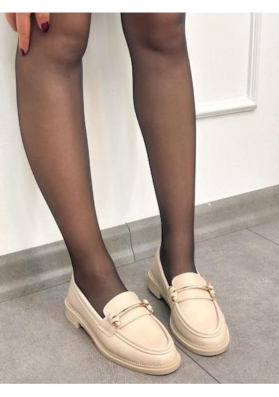 Erva'nın Butiği Bej Cilt Marta Ortopedik Taban Kadın Loafer-5203