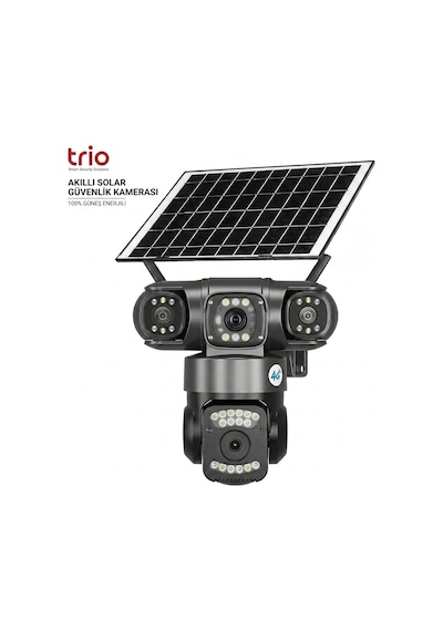 Trıo Tr-sgx349 4g Sim Güneş Enerjili Triple Lens Ptz Güvenlik Kamerası Gece Görüşlü