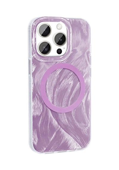 Nourthkiingdom Apple Uyumlu iPhone 15 Pro Max Kılıf Magsafe Şarj Özellikli Fırça Boya Desenli Nrtk Palet Kapak - Pembe Pembe