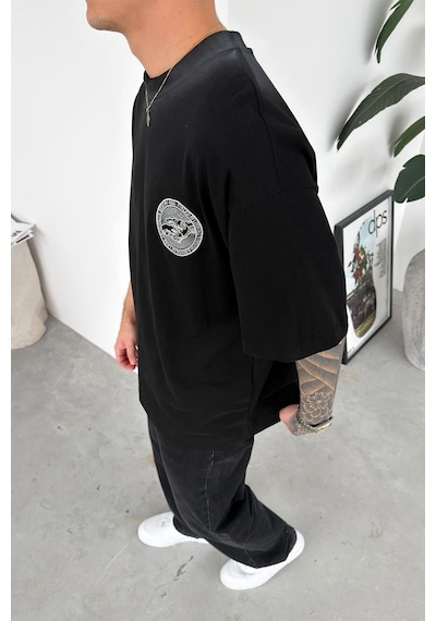 Siyah Nakışlı Premium Oversize Tişört