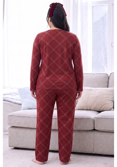Siyah İnci Desenli Termal Kumaşlı Ultra Soft Yumuşak Büyük Beden Battal Boy Örme Pijama Takımı 26226723 Bordo Siyah İnci Desenli Termal Kumaşlı Ultra Soft Yumuşak Büyük Beden Battal Boy Örme Pijama Takımı 26226723 Bordo
