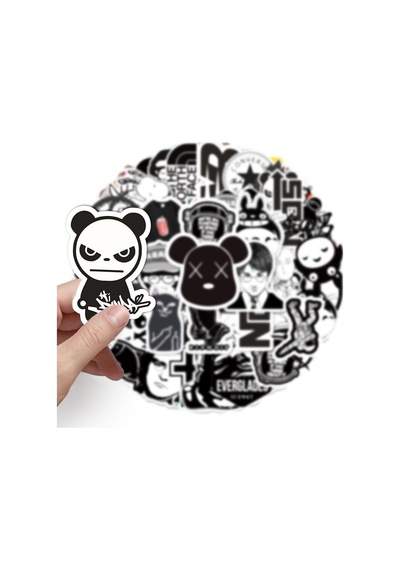 Cajuart 50 Adet Tekrarsız Siyah Beyaz Tarz Karışık Pvc Sticker