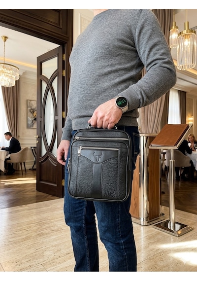Newish Polo Suni Deri Postacı Kasalı El Ve Omuz Çantası-büyük Boy Siyah