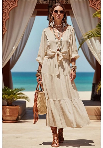 Fashion Cocktail Midye İstiridye Deniz Kabuğu V-yaka Bağlamalı Crop Dizaltı Lastikli Etek Bluz Sahil 2li Bohem Takım Açık Bej Fashion Cocktail Midye İstiridye Deniz Kabuğu V-yaka Bağlamalı Crop Dizaltı Lastikli Etek Bluz Sahil 2li Bohem Takım Açık Bej