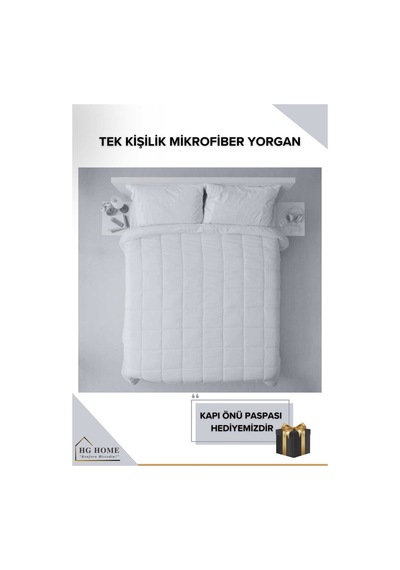 Tek Kişilik Pamuklu Microfiber Yorgan Beyaz