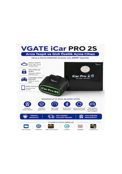 Vgate İcar Pro 2S v2.3 Bluetooth 5.2 Elektrikli Araçlar İçin Özel ABRP Uyumlu Arıza Tespit Cihazı
