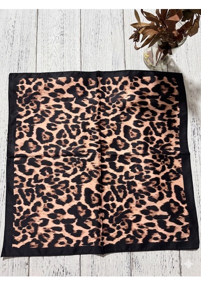 Trend Dokunuş Kadın 50-50 Saten Siyah Leopar Fular Bandana Leopar-siyah