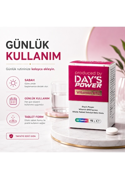 Day S Power Vitamin B12 Dilaltı Tablet 60 Tablet Takviye Edici Gıda