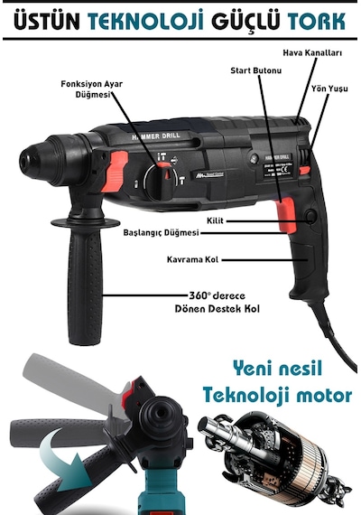 Assur ASR504 2-28MM 850W Darbeli Kırıcı Delici Hilti Siyah