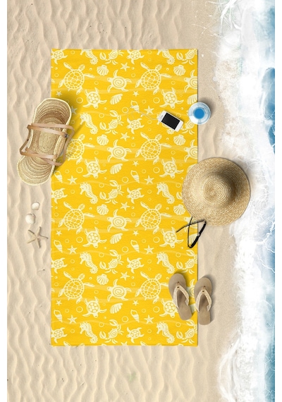 Underwater Desen Dijital Baskılı 75x150 Cm Plaj Havlusu Sarı