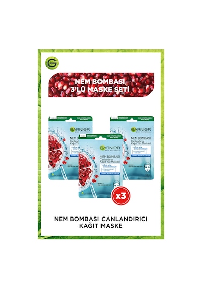 Garnier Nem Bombası Canlandırıcı Kağıt Yüz Maskesi 3'Lü Set
