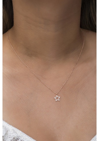 925 Ayar Gümüş Rose Minik Yıldız Model Kolye Rose Gold