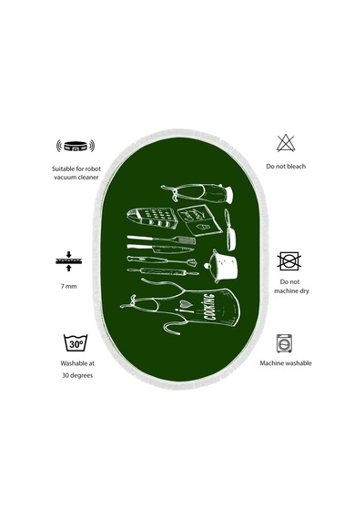 Dijital Kaymaz Yıkanabilir Banyo Mutfak Salon Paspas Halısı Trend Saçaklı Oval Al4032 Haki
