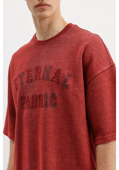 Vamos Oversize Baskılı Tişört V70-148 Bordo