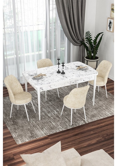 Canisa Kor Serisi 70x114 Açılabilir Mutfak Masası Takımı Beyaz Mermer Desen Masa 4 Krem Sandalye Masa Beyaz Mermer Desenli Sandalyeler Krem Canisa Kor Serisi 70x114 Açılabilir Mutfak Masası Takımı Beyaz Mermer Desen Masa 4 Krem Sandalye Masa Beyaz Mermer Desenli Sandalyeler Krem