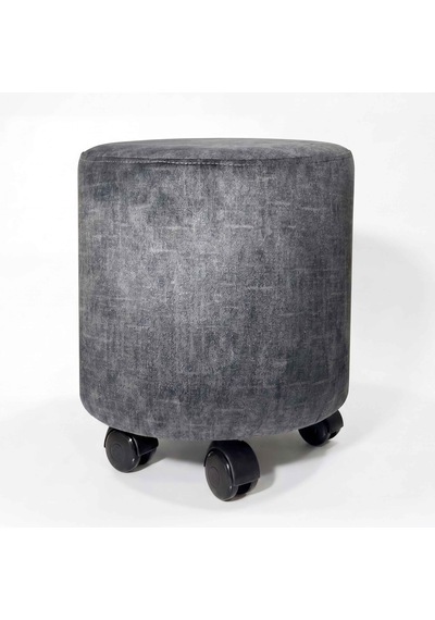 Ratemo Antrasit Gri Tekerlekli Silindir Puf Tabure Döşemelik Kumaşlı Modern Hareketli Oturma Pufu 35x40 Cm