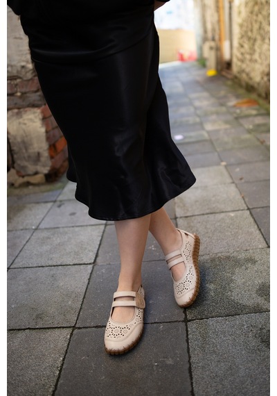 Venüs 2010728 Eren Shoes%bag Hakiki Deri Çift Bantlı Cırtlı Saraç Bej