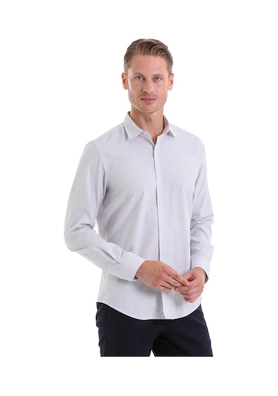 Hatemoğlu Gri Ç. Comfort Fit Çizgili Pamuklu Slim Yaka Uzun Kollu Spor Göml Gri