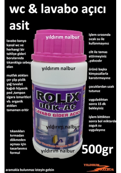 Lavabo Aç Asit Tıkanık Lavabo Açma 500gr Tahliye Açıcı Kimyasal İ