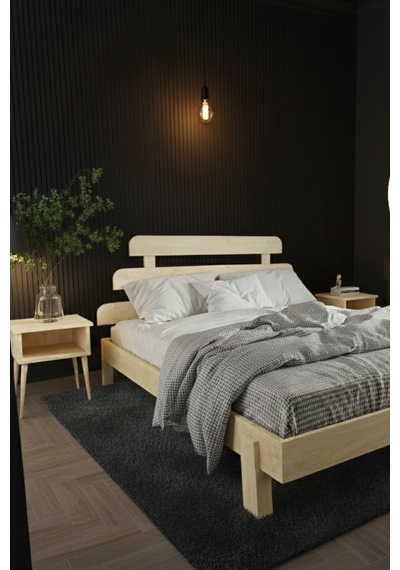 Lotus X New Masif Ahşap Karyola Ve 2 Adet Komodin Vernik 90x190