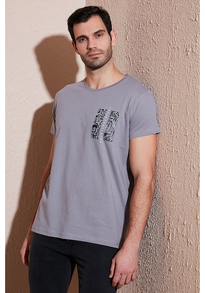 Buratti Bisiklet Yaka Pamuklu Slim Fit Erkek T Shirt 541Quint Açık Gri