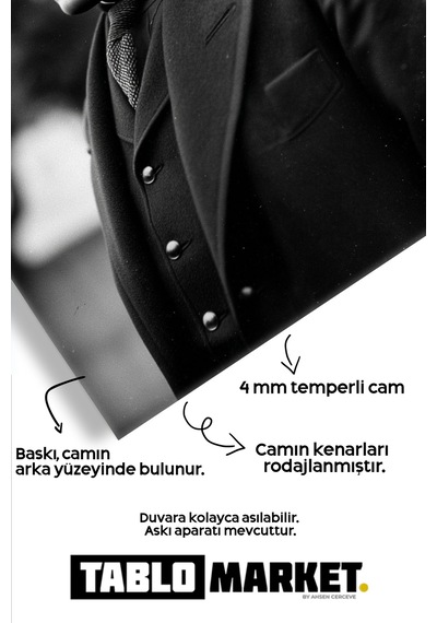 Atatürk Siyah Beyaz Kırılmaz Cam Tablo